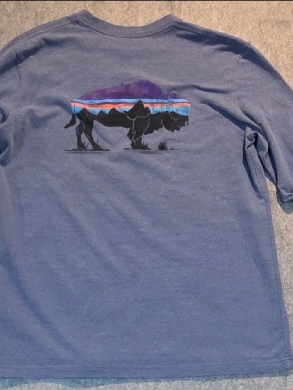 Patagonia Blue S Long Sleeve Crew Neck Graphic Logo T-Shirt Cotton Blend